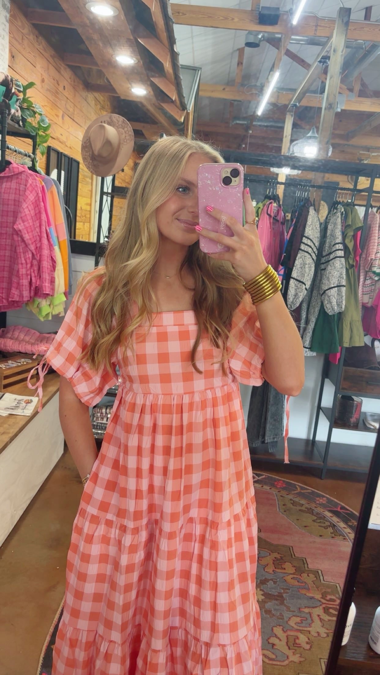 Orange Bow Sleeve Midi Dress