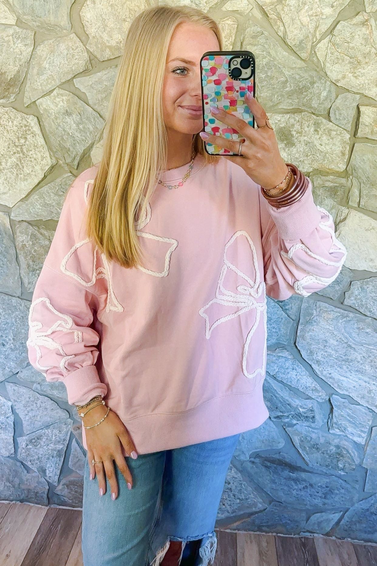 Light Pink Bow Crewneck
