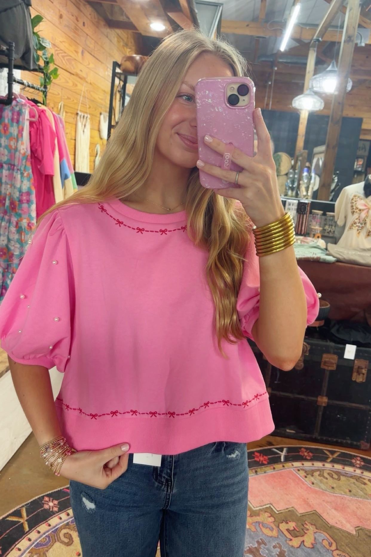 Pink Pearl Puff Sleeve Top
