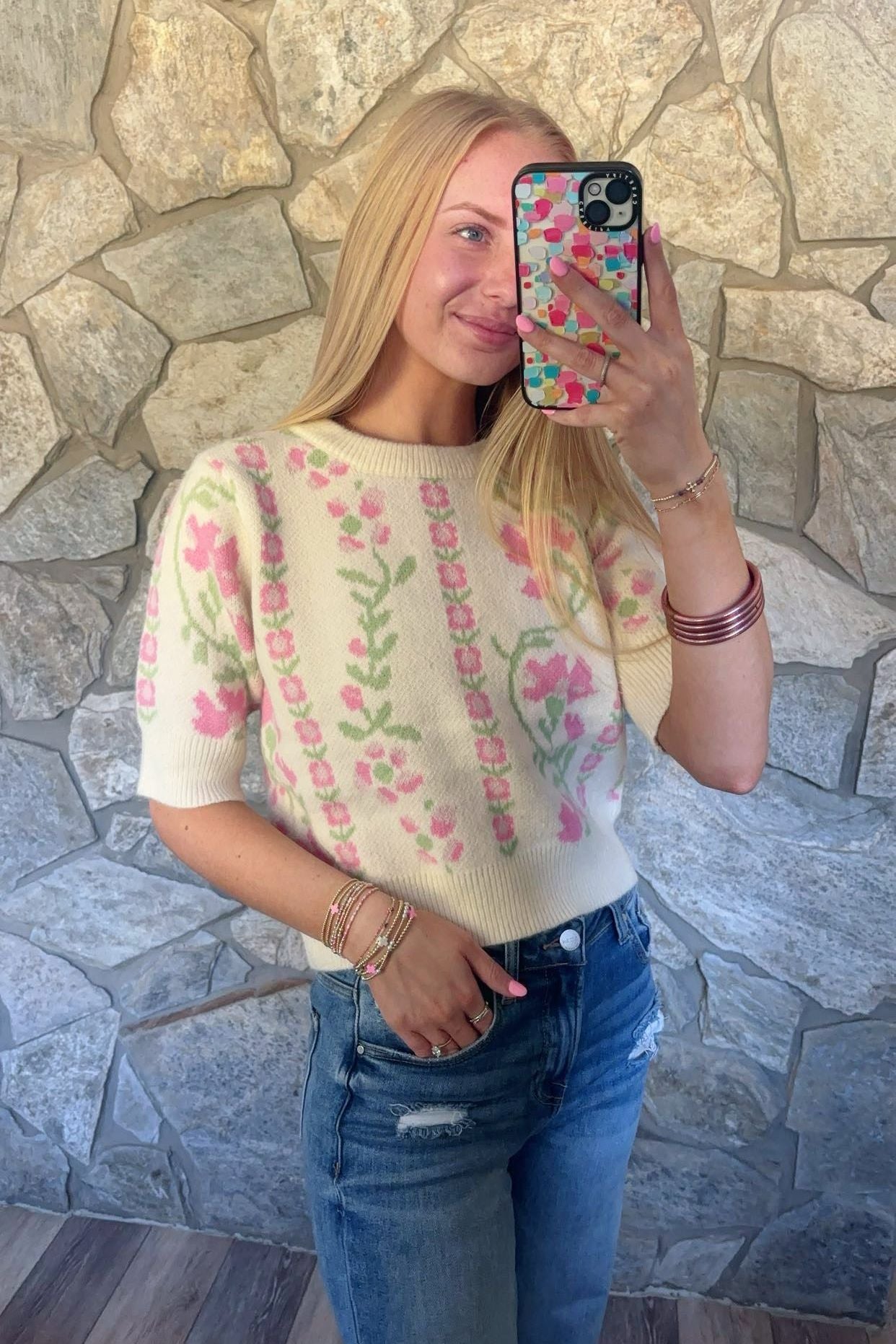Pink Floral Sweater