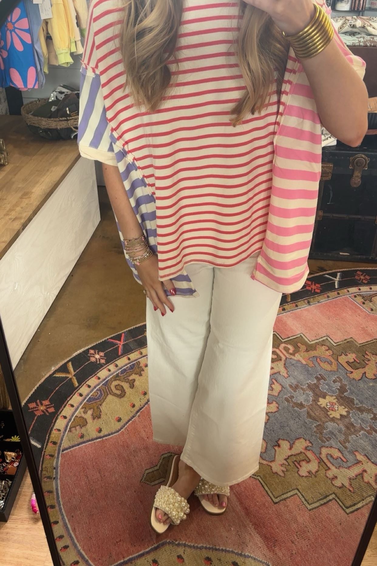Red Stripe Color Block Top