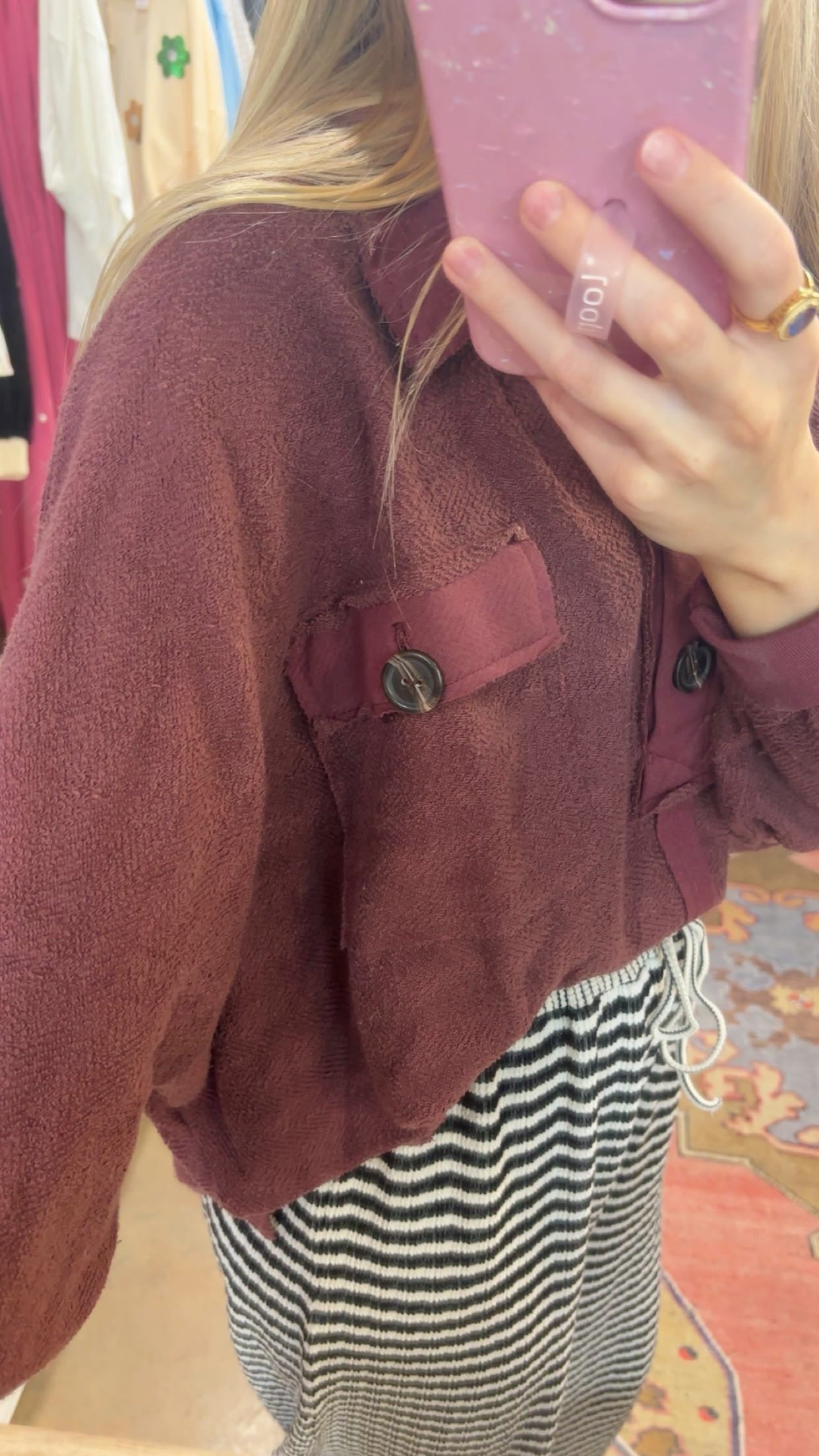 Burgundy Terry Loose Fit Top