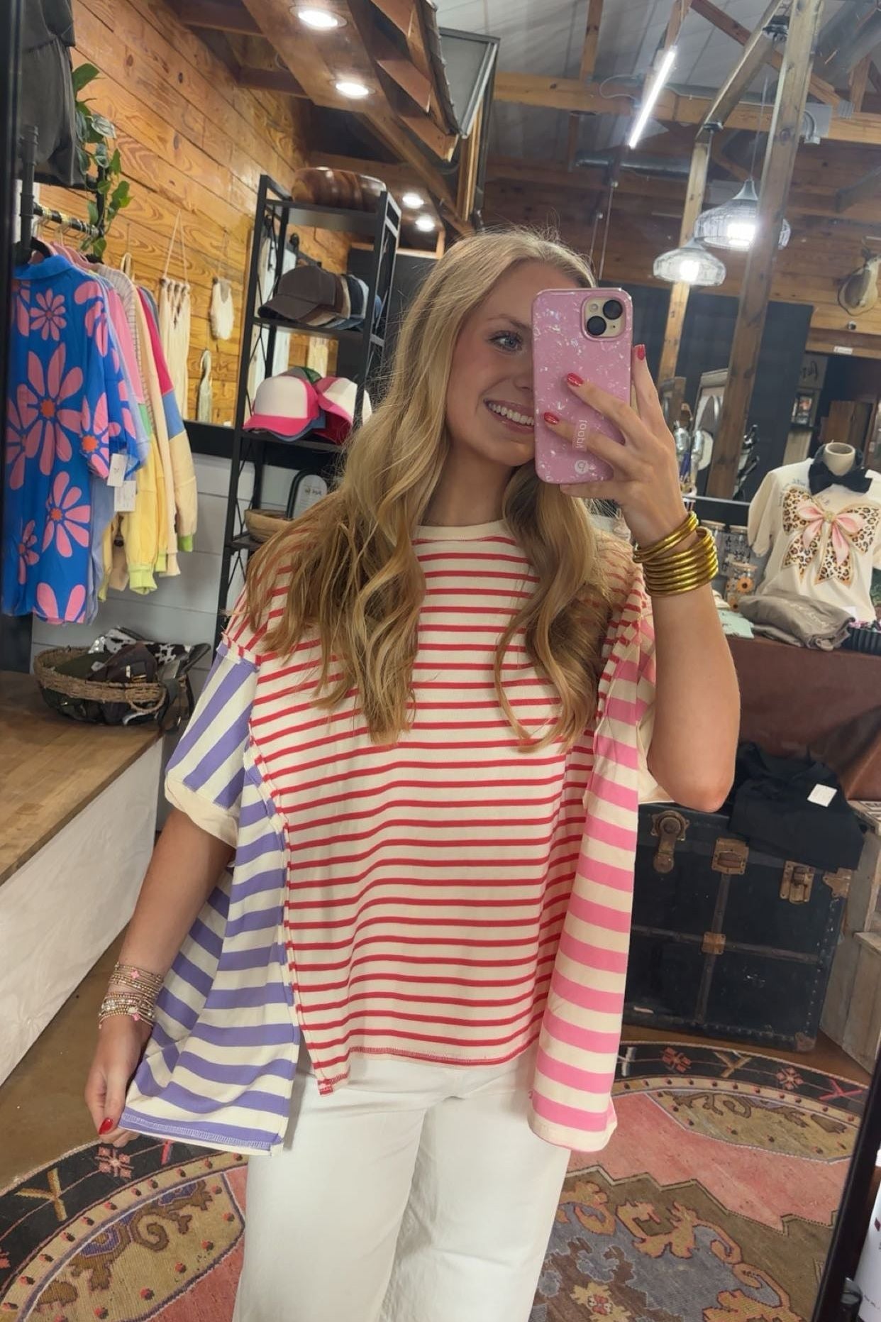 Red Stripe Color Block Top