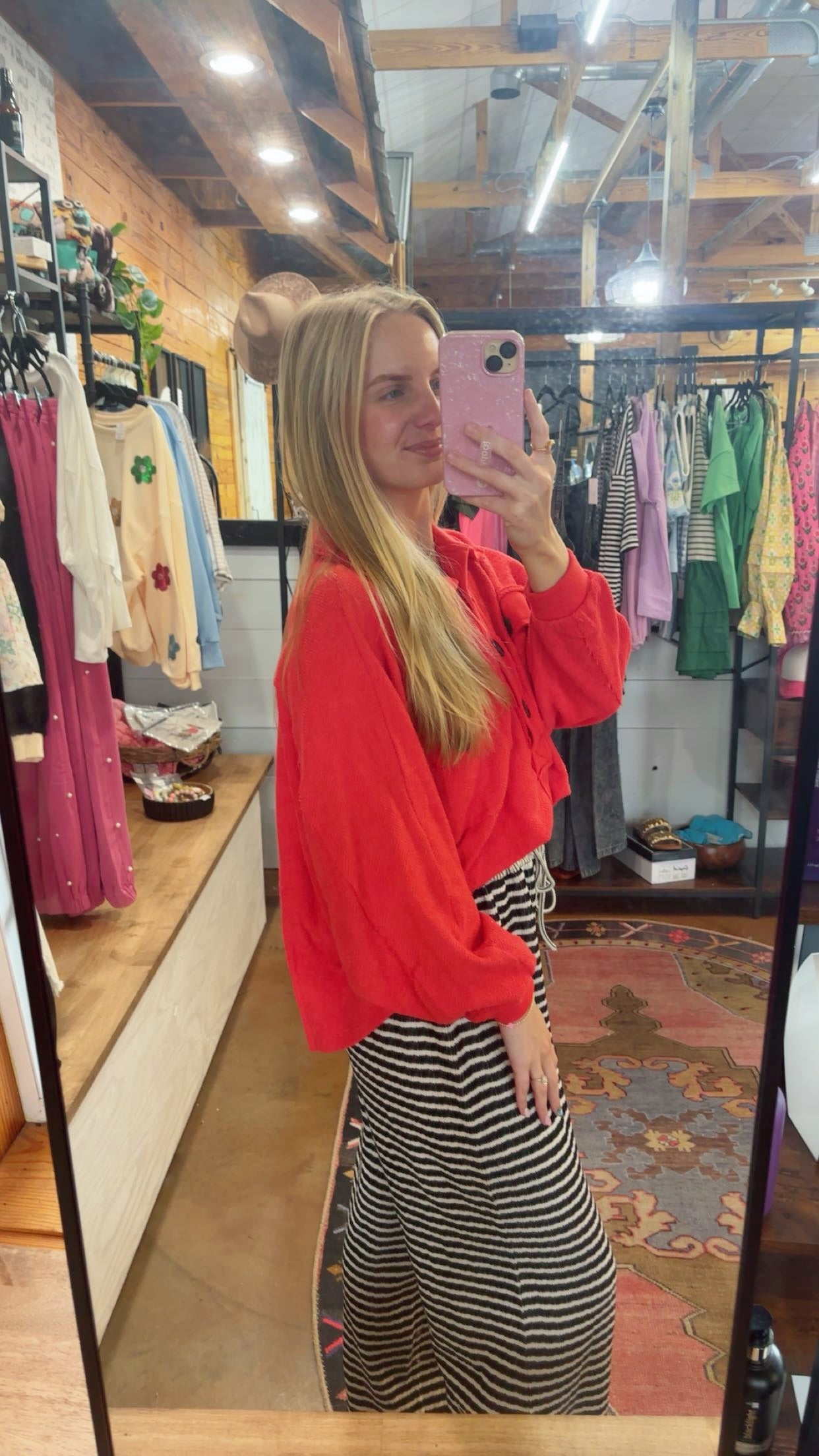 Red Terry Knit Loose Fit Top