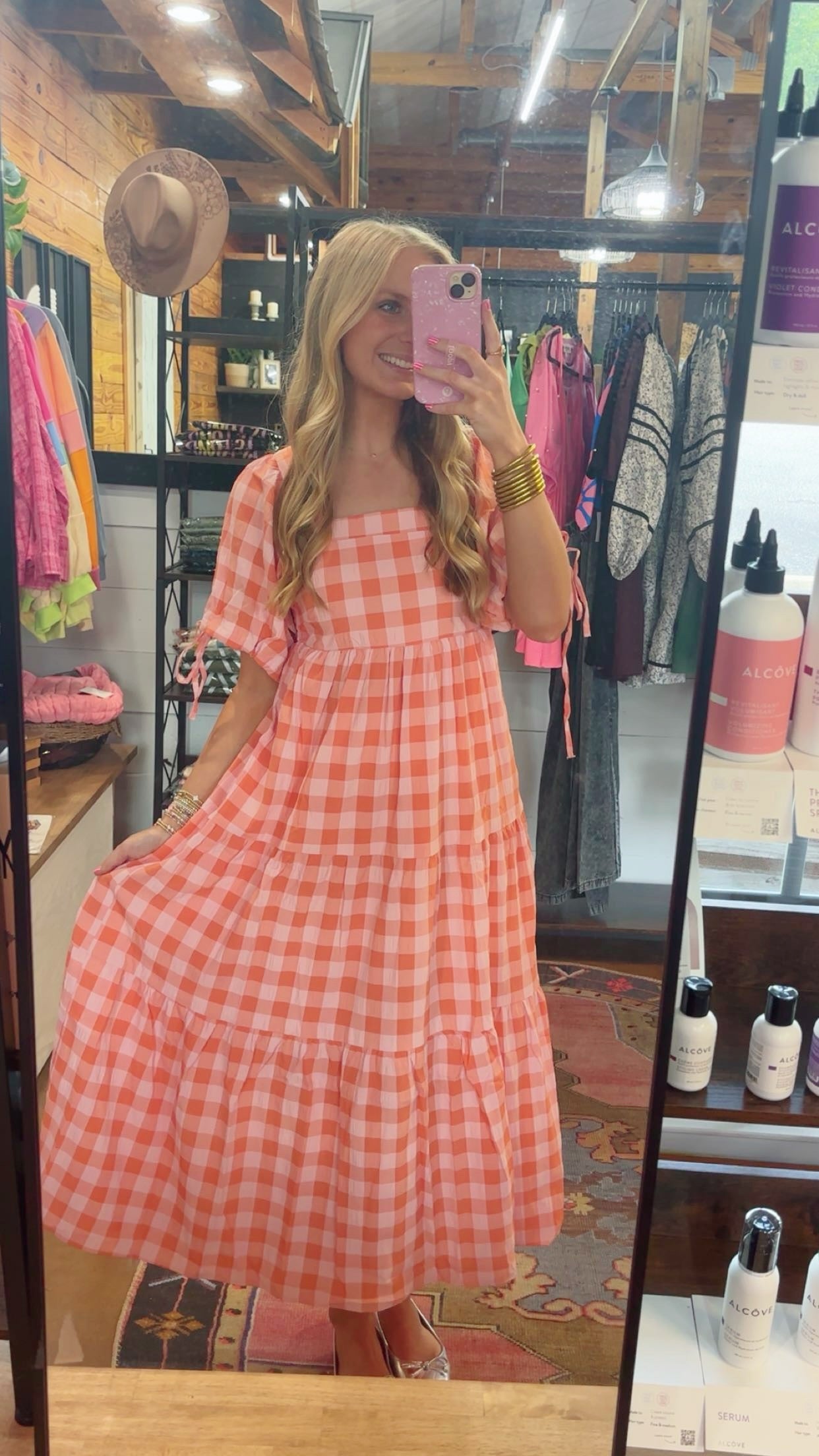 Orange Bow Sleeve Midi Dress