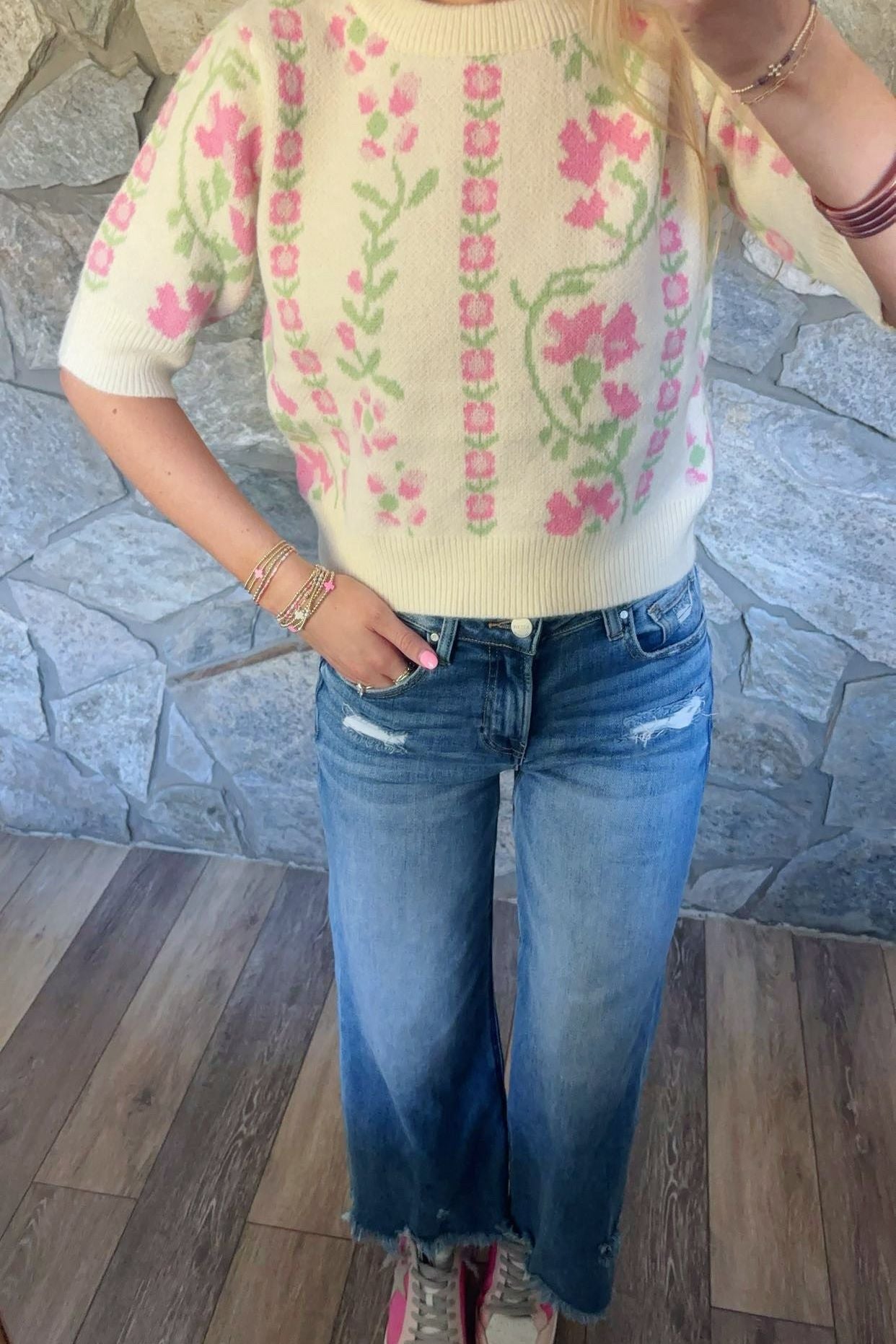 Pink Floral Sweater