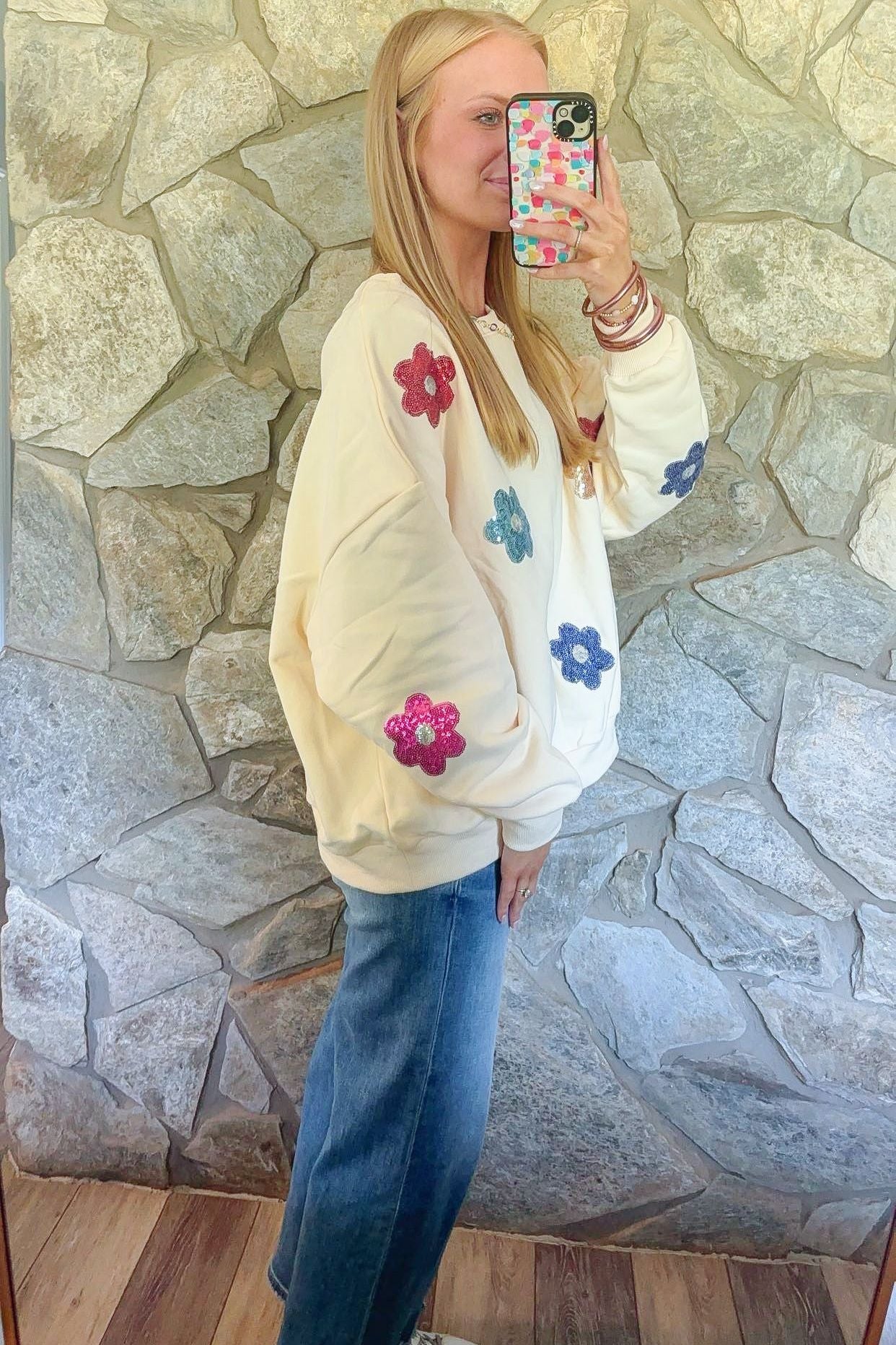 Sequin Flower Patch Pullover