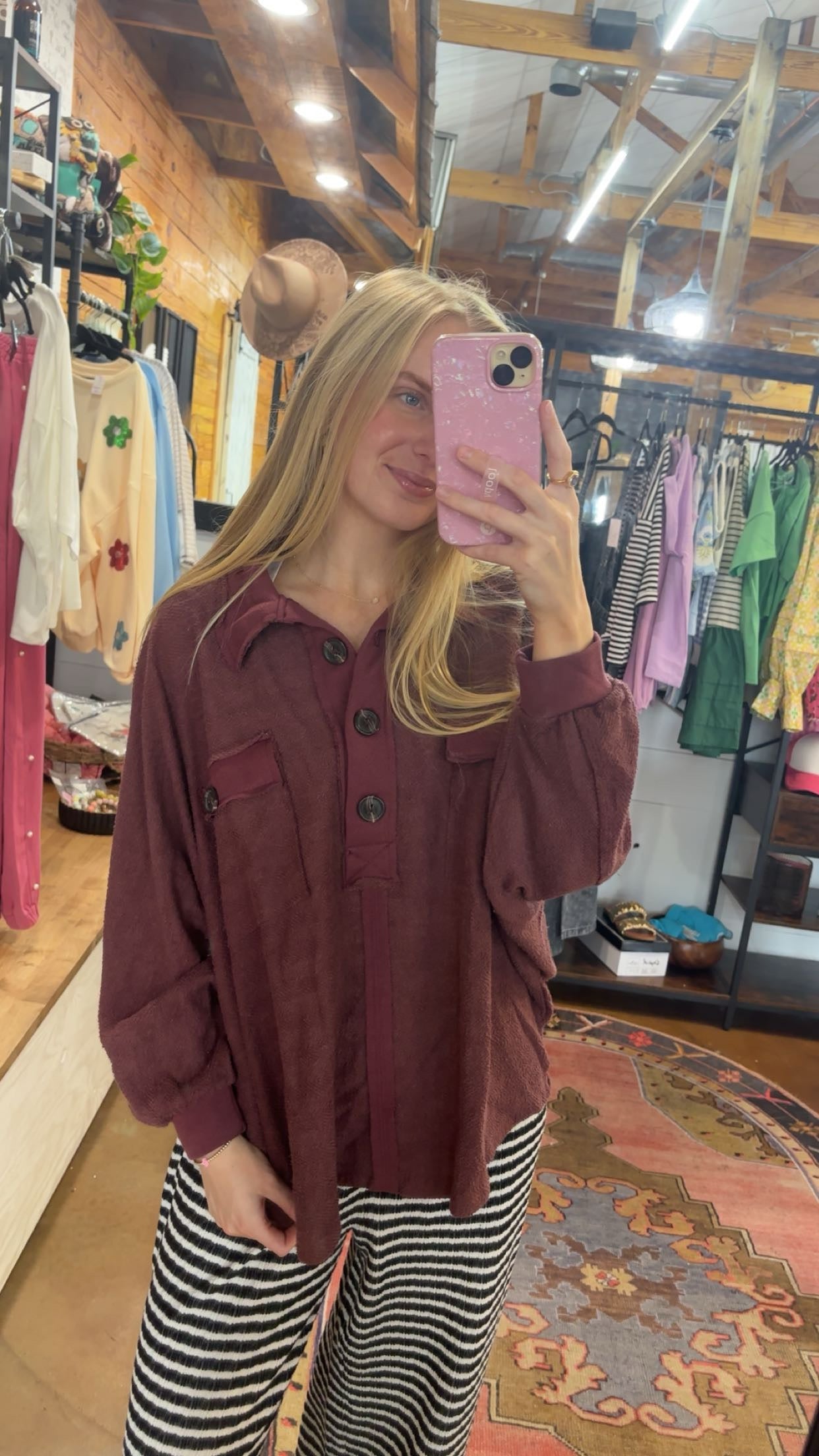 Burgundy Terry Loose Fit Top