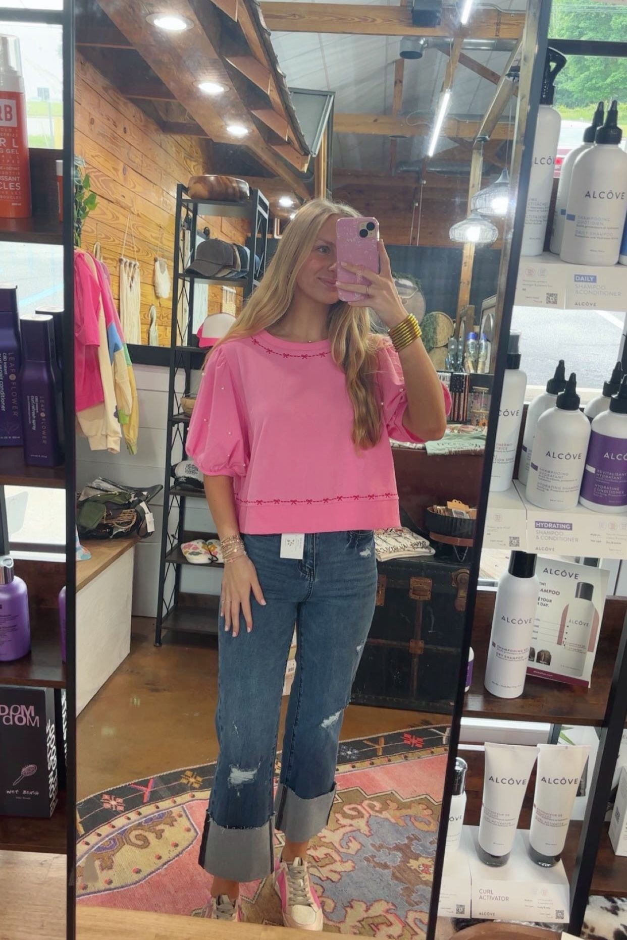 Pink Pearl Puff Sleeve Top