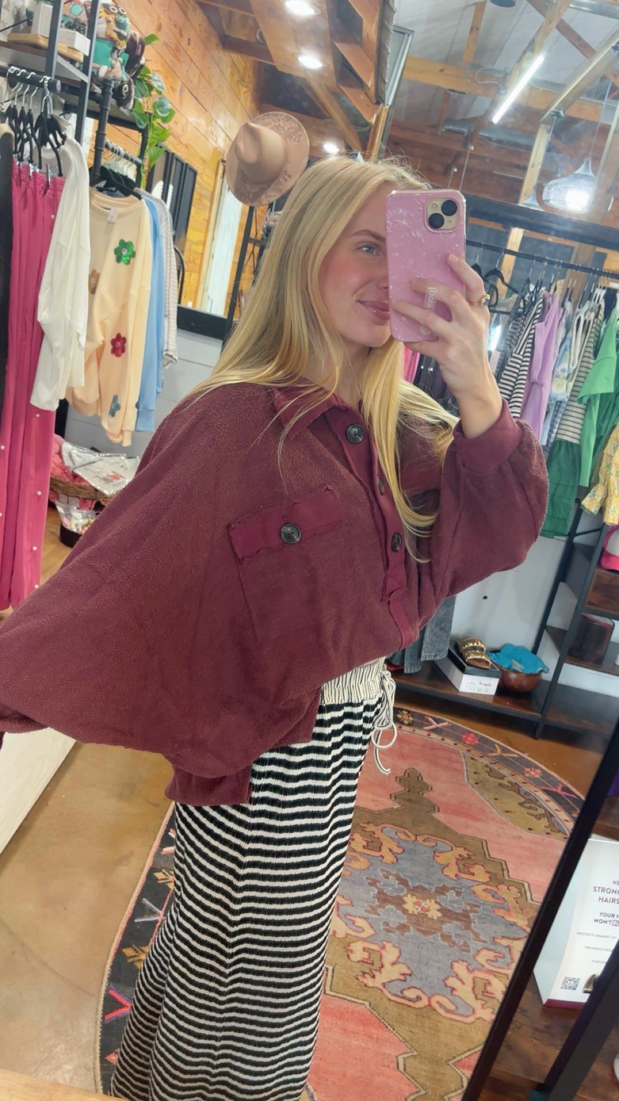 Burgundy Terry Loose Fit Top