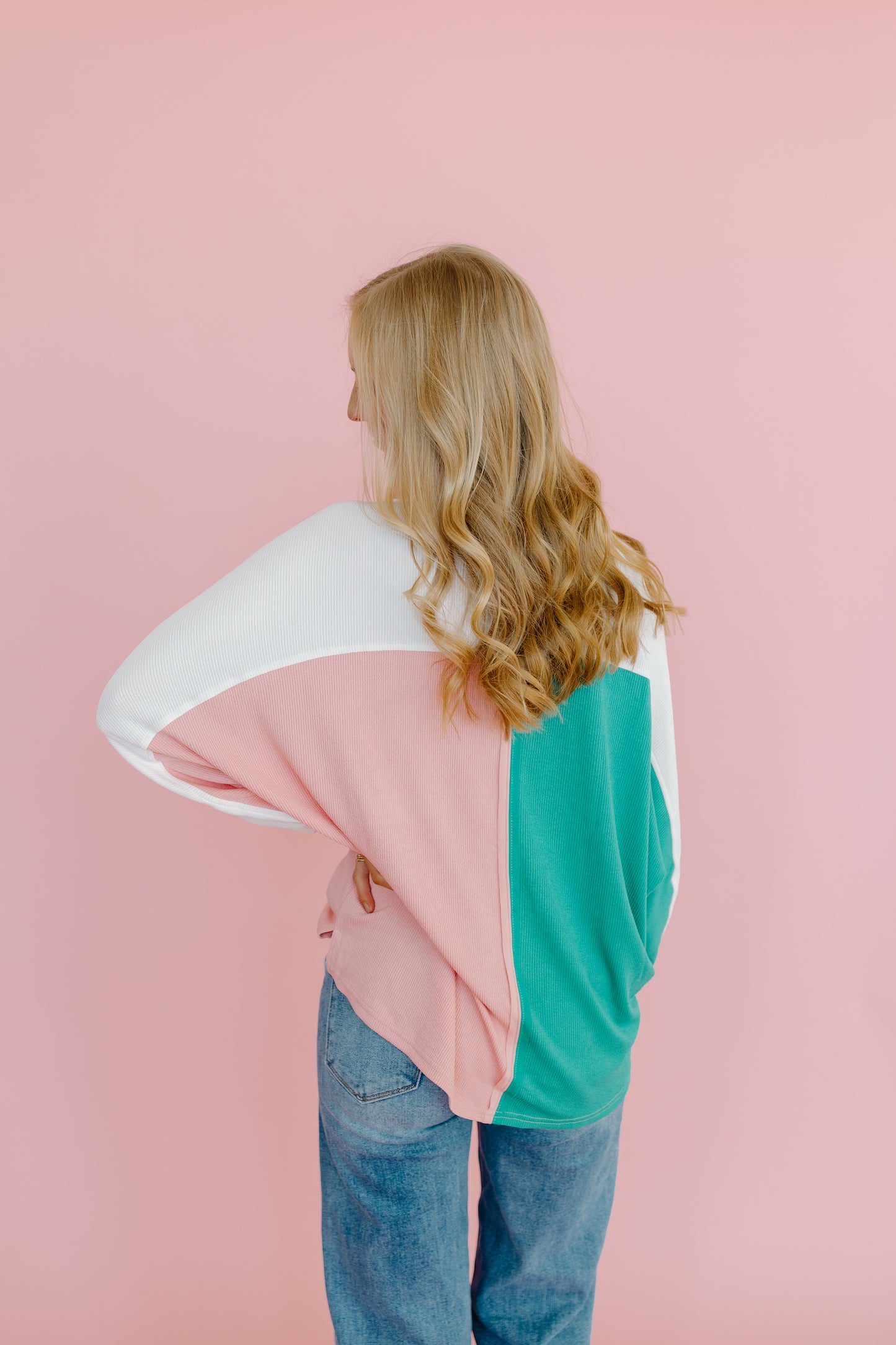 Color Block Button Up Top