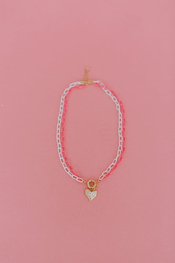 Double Enamel Chain Heart Necklace