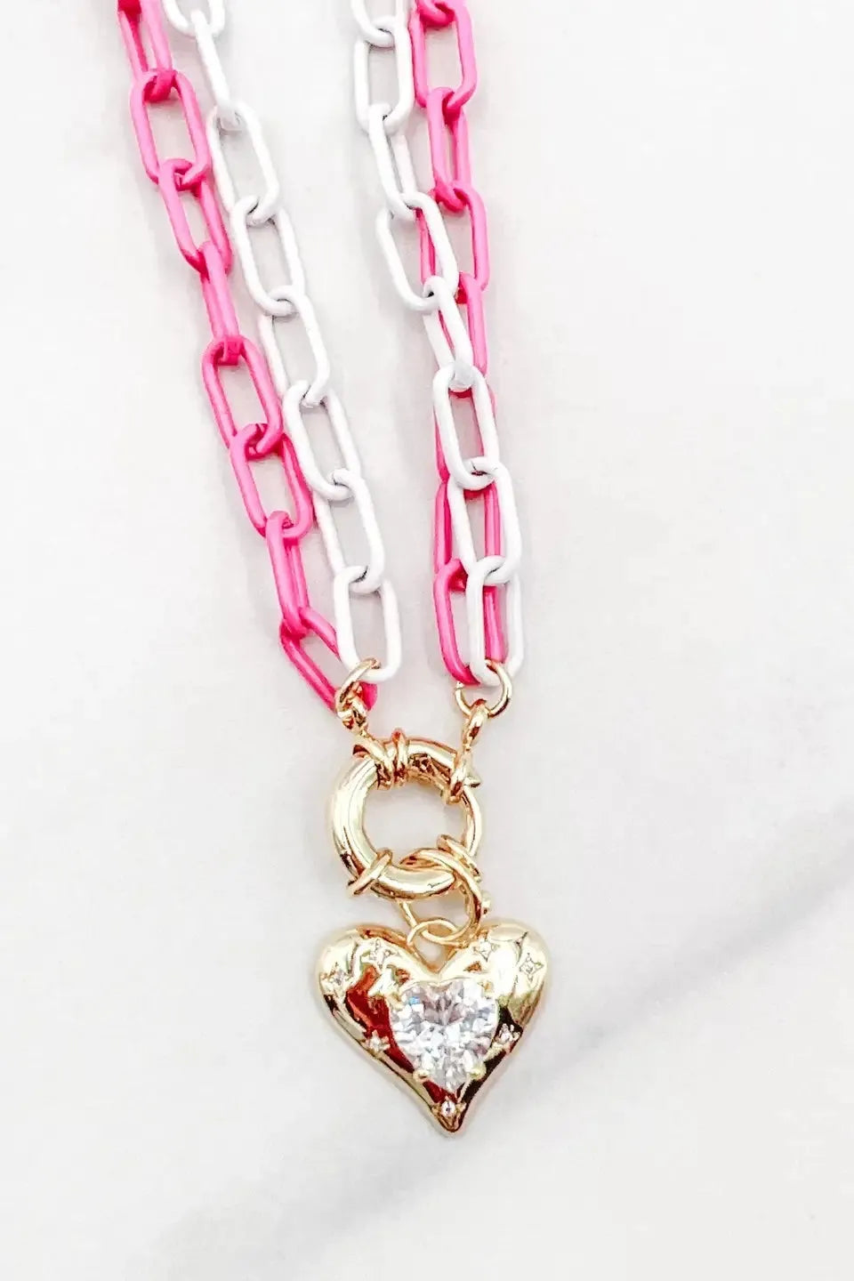 Double Enamel Chain Heart Necklace