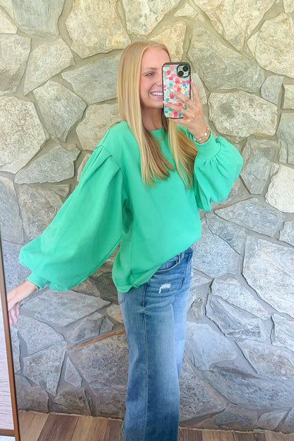 Green Balloon Sleeve Pullover