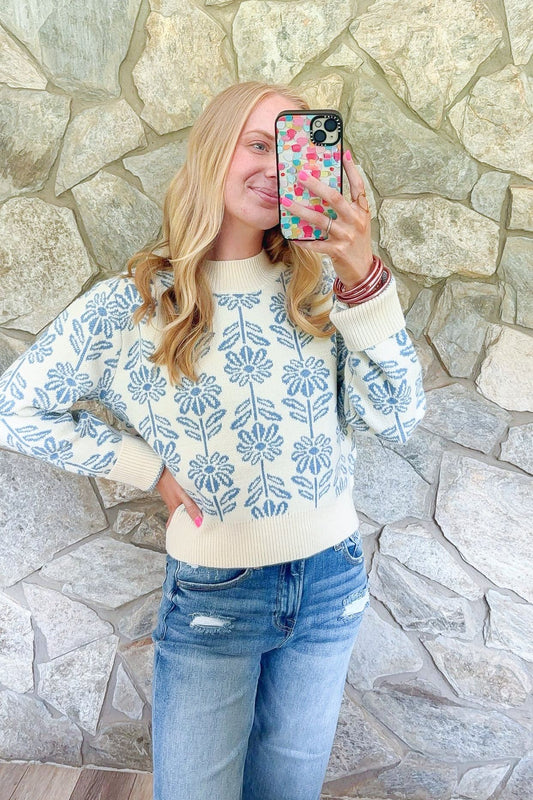 Powder Blue Floral Sweater