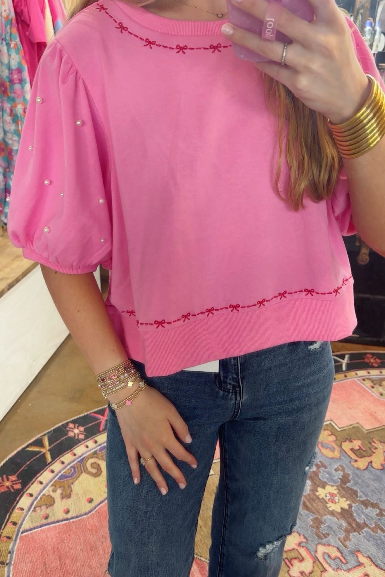 Pink Pearl Puff Sleeve Top