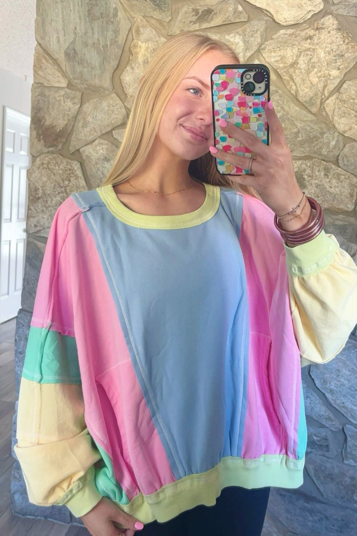 Blue Color Block Pullover