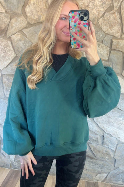 Dark Green V Neck Pullover
