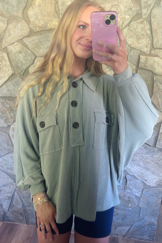 Sage Green Collared Loose Fit Top