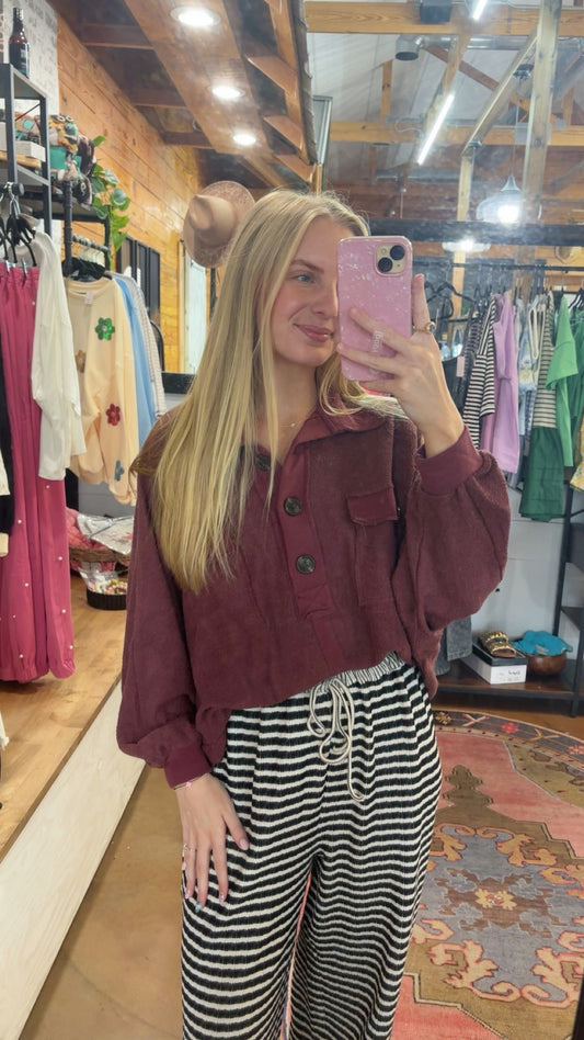 Burgundy Terry Loose Fit Top