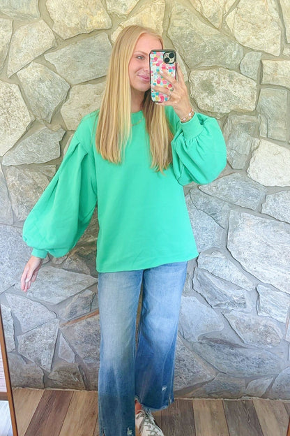 Green Balloon Sleeve Pullover