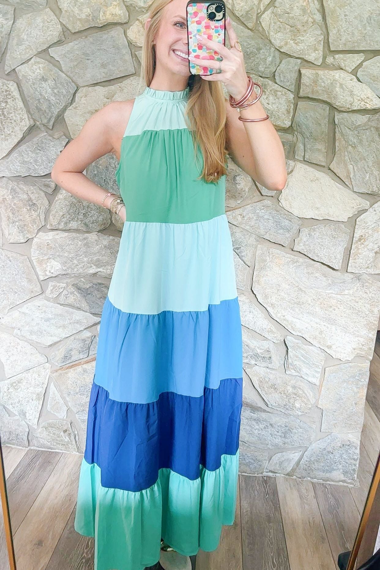 Blue Color Block Maxi Dress