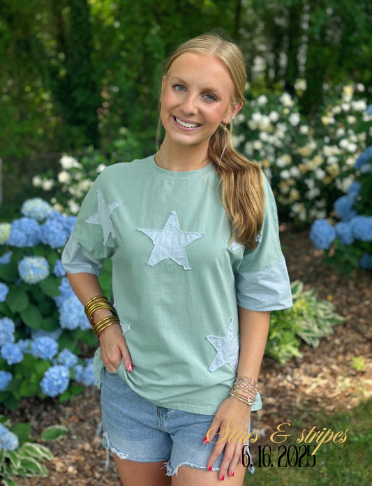 Teal Star Patchwork Top