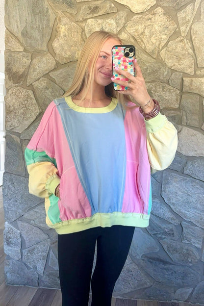 Blue Color Block Pullover