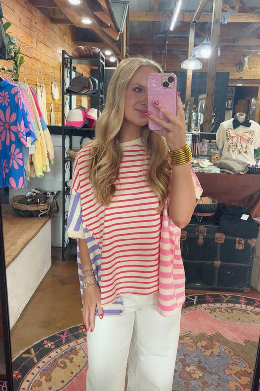 Red Stripe Color Block Top