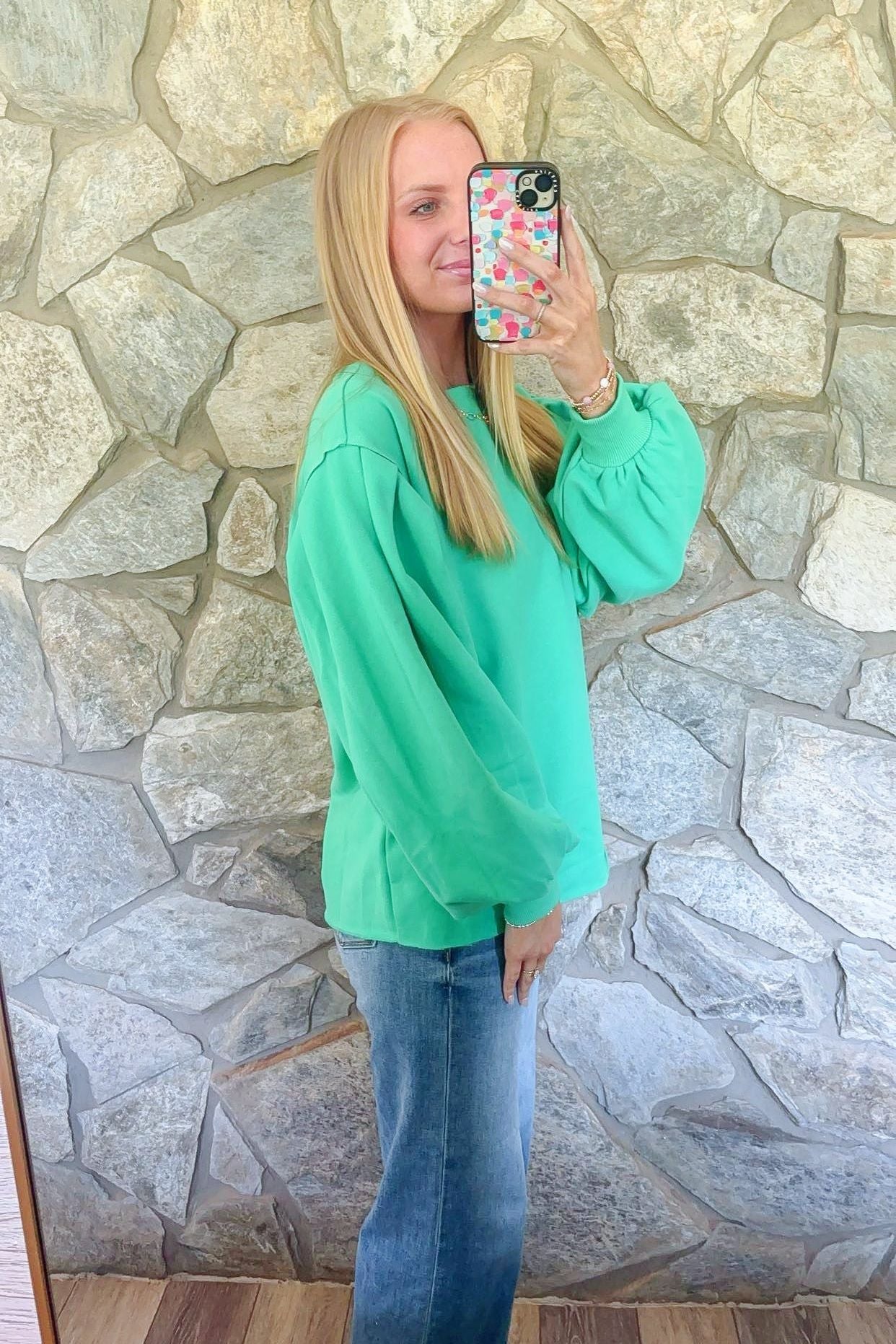 Green Balloon Sleeve Pullover