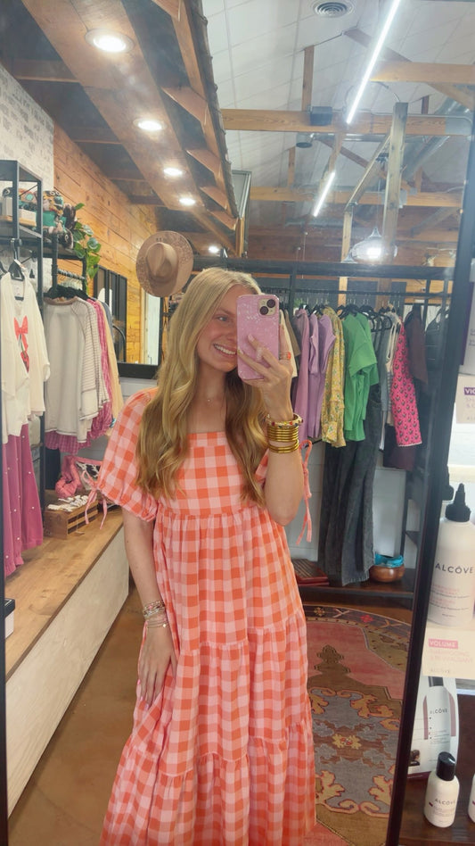 Orange Bow Sleeve Midi Dress