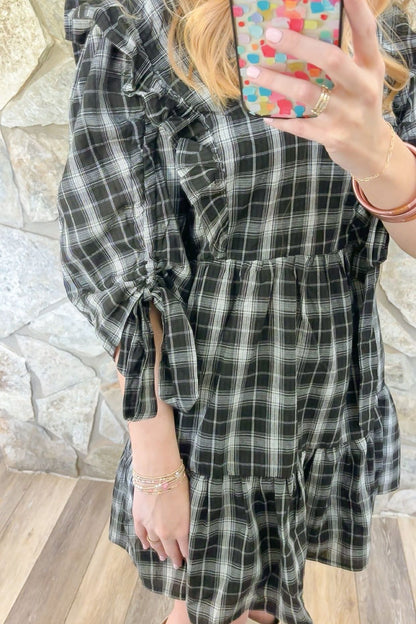 Black V Neck Ruffle Dress