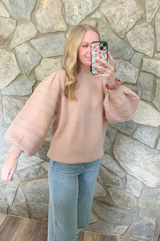 Textured Balloon Sleeve Sweater