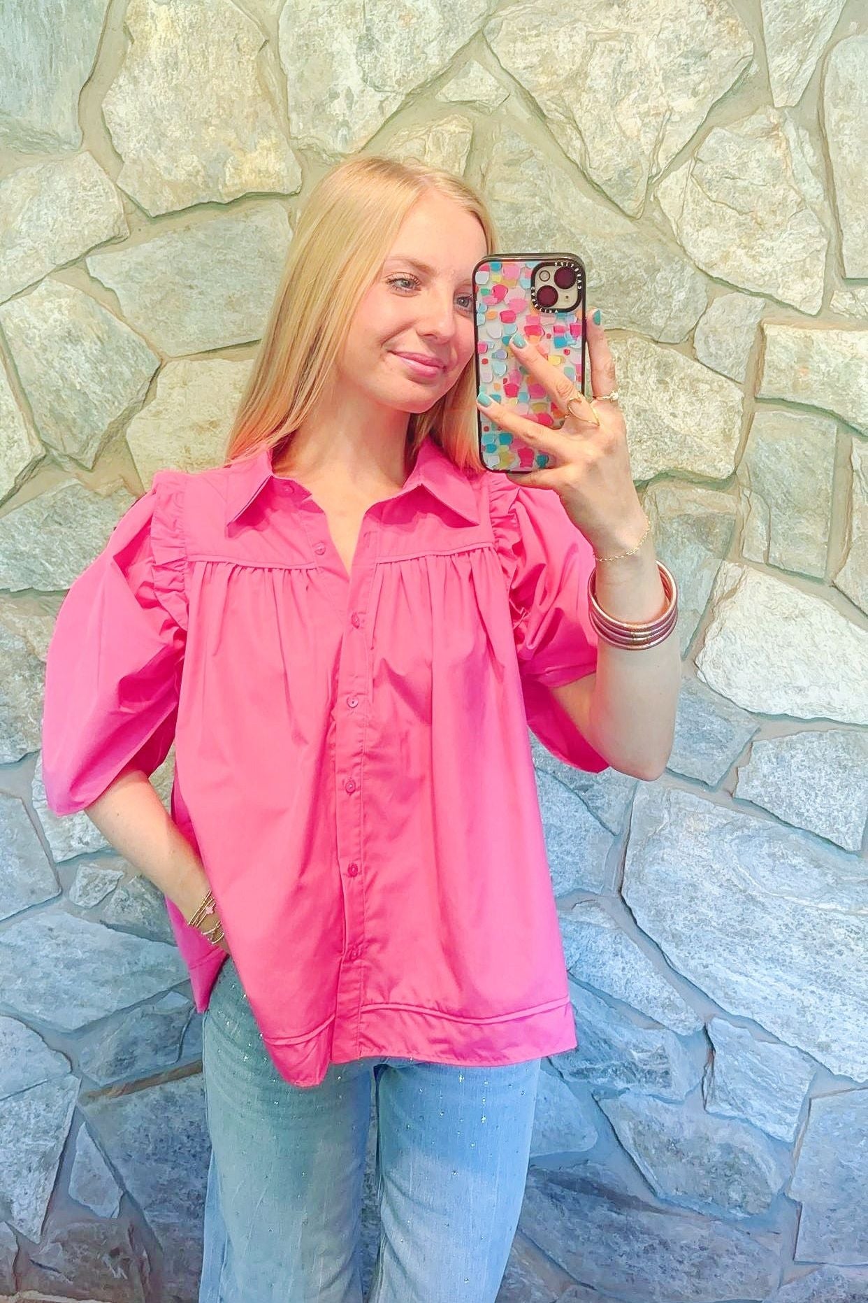 Pink Puff Sleeve Top