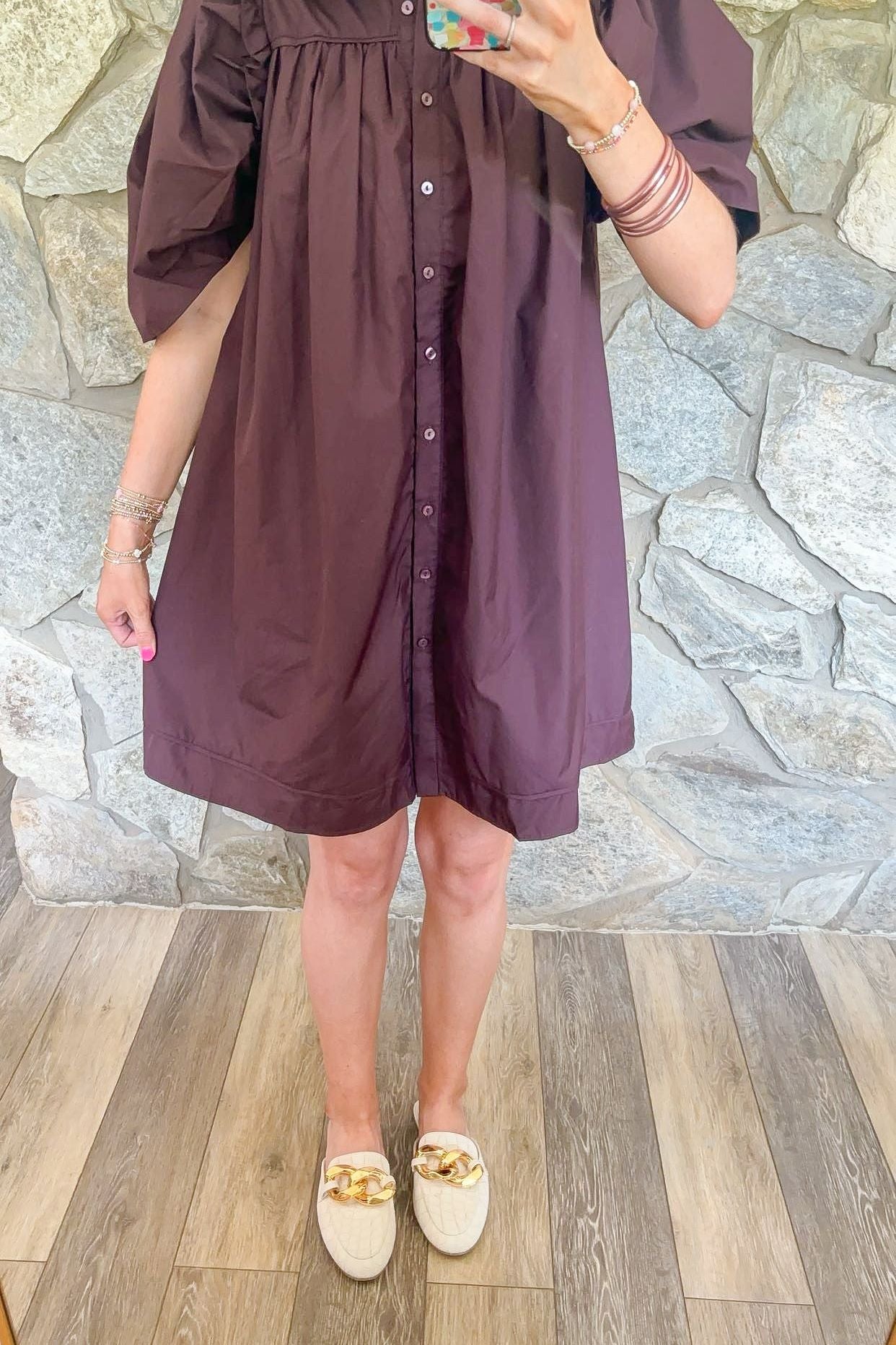 Brown Puff Sleeve Dress