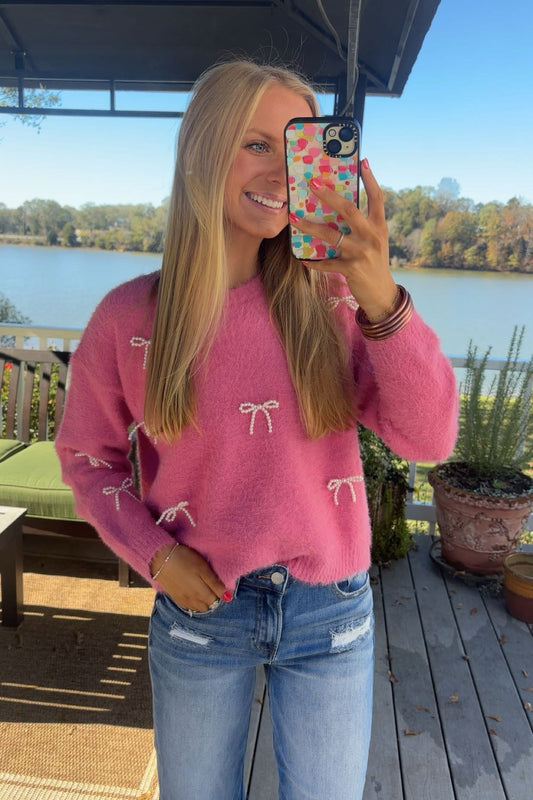 Pink Pearl Bow Sweater