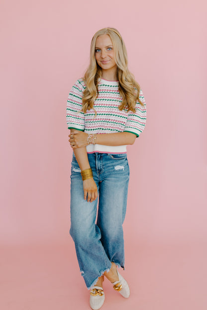 Contrast Color Puff Sleeve Top