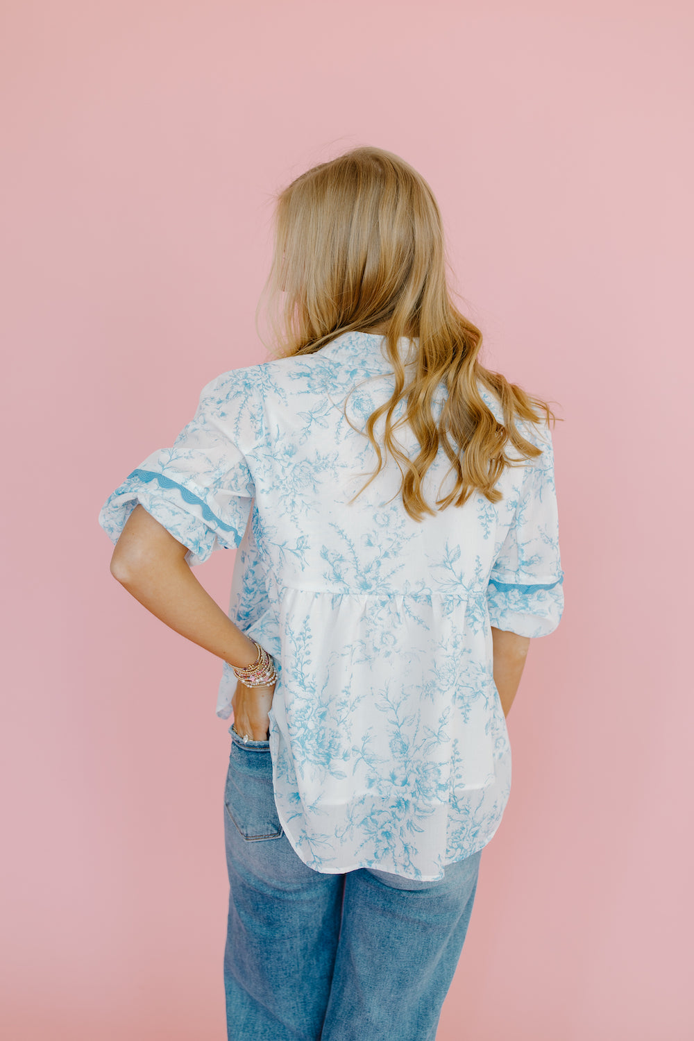 Blue Scalloped Floral Blouse