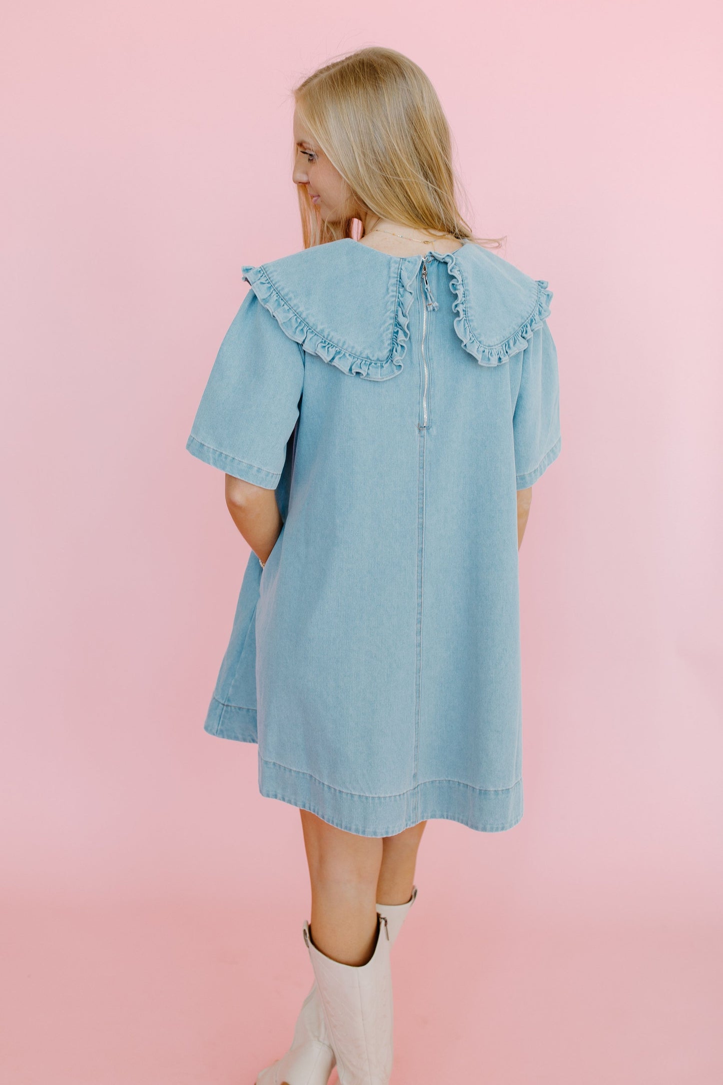 Peter Pan Collar Mini Denim Dress