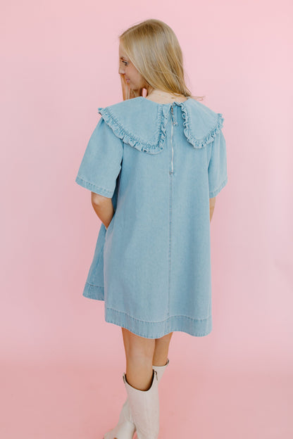 Peter Pan Collar Mini Denim Dress