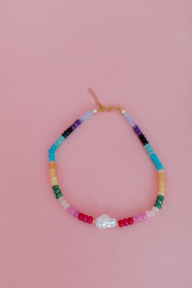 Colorful Gemstone Necklace With Pearl