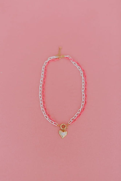 Double Enamel Chain Heart Necklace
