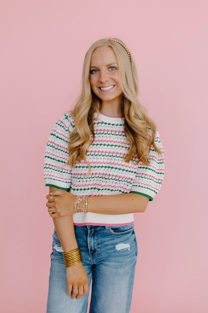 Contrast Color Puff Sleeve Top