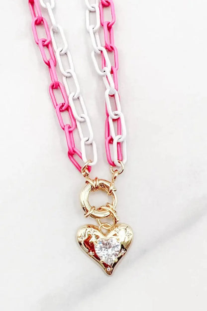 Double Enamel Chain Heart Necklace
